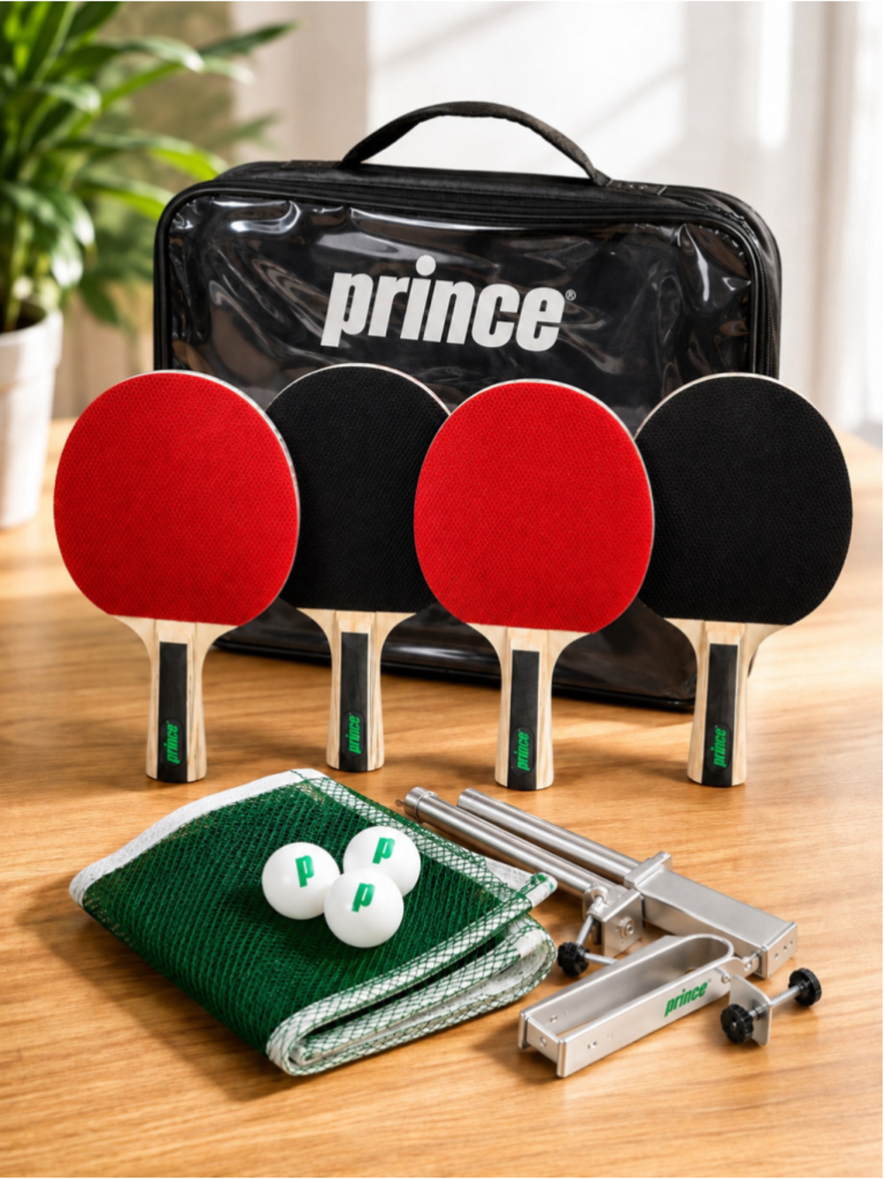 New Prince 4-Player Table Tennis Set with Carry Bag